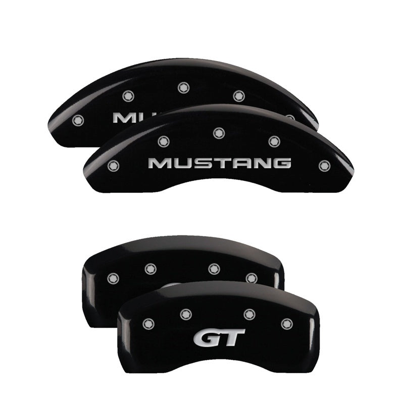 MGP 4 Caliper Covers Engraved Front Mustang Engraved Rear SN95/GT Black finish silver ch MGP