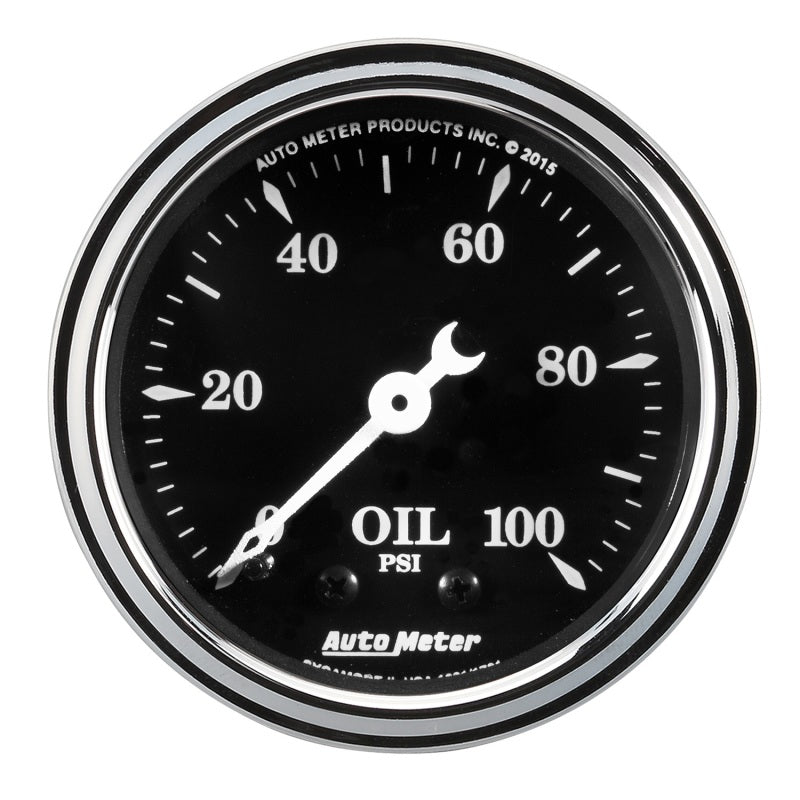 Auto Meter Gauge Oil Press 2 1/16in 100psi Mech Old Tyme Black 1721