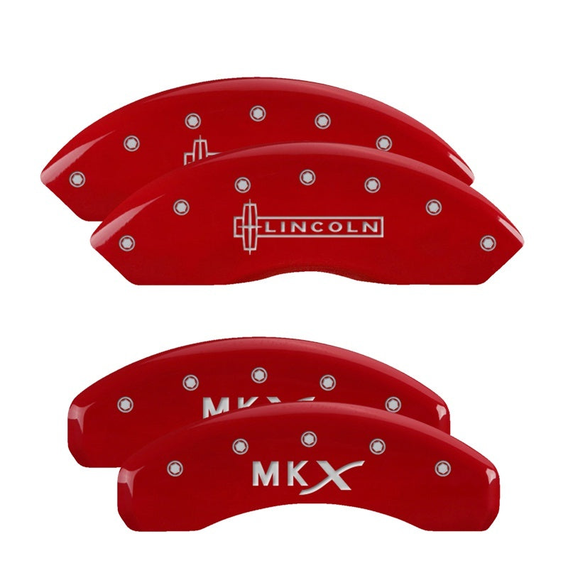 MGP 4 Caliper Covers Engraved Front & Rear Cursive/Cadillac Red finish silver ch - eliteracefab.com