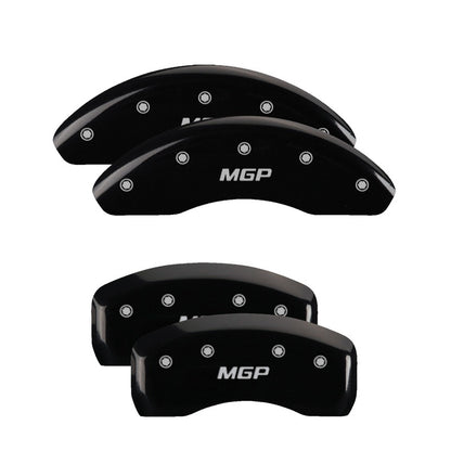 MGP 4 Caliper Covers Engraved Front Cursive/Cadillac Engraved Rear STS Black finish silver ch MGP