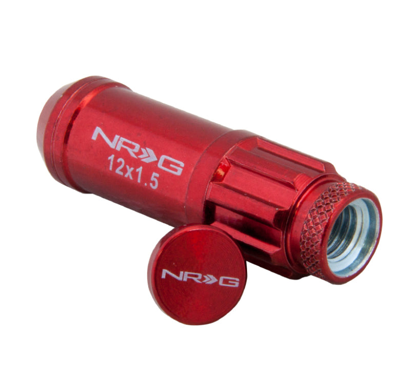 NRG 20-piece 700 Series M12 x 1.5 Steel Lug Nut and dust cap cover Set Red plus lock socket - eliteracefab.com