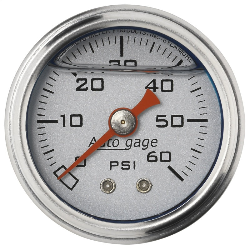Autometer AutoGage 1.5in Liquid Filled Mechanical 0-60 PSI Fuel Pressure Gauge - Silver 2179