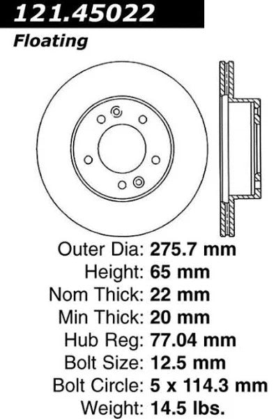 CENTRIC 86-91 MAZDA RX-7 FRONT STANDARD BRAKE ROTOR, 121.45022 - eliteracefab.com