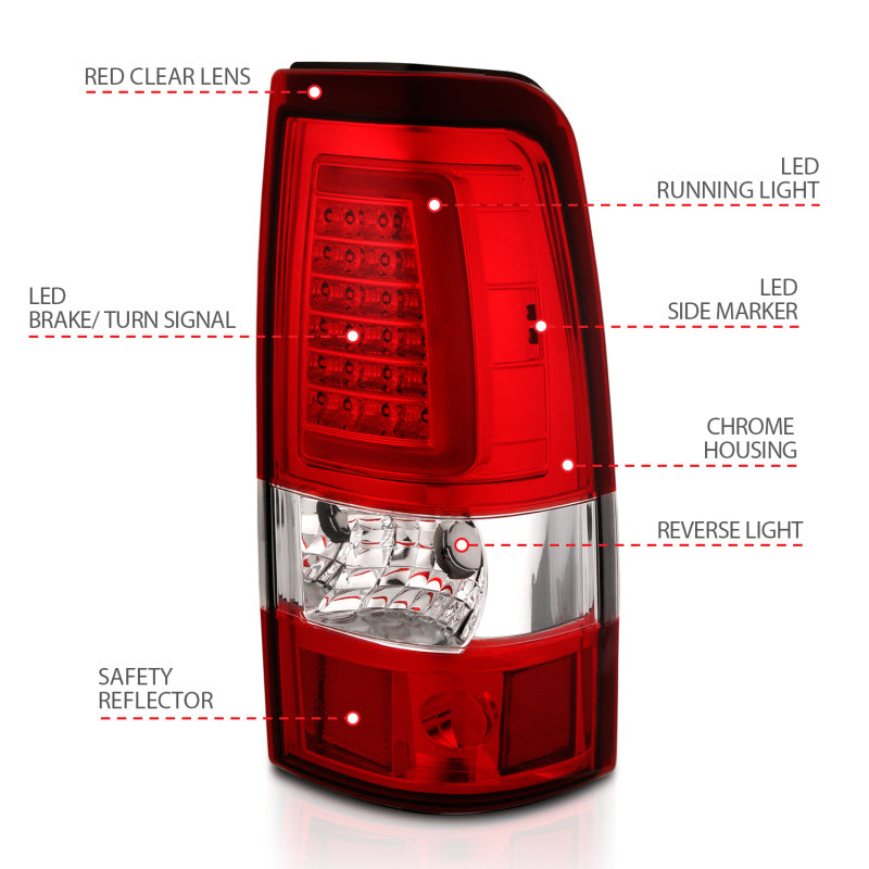 ANZO 1999-2002 Chevy Silverado 1500 LED Taillights Plank Style Chrome With Red/Clear Lens