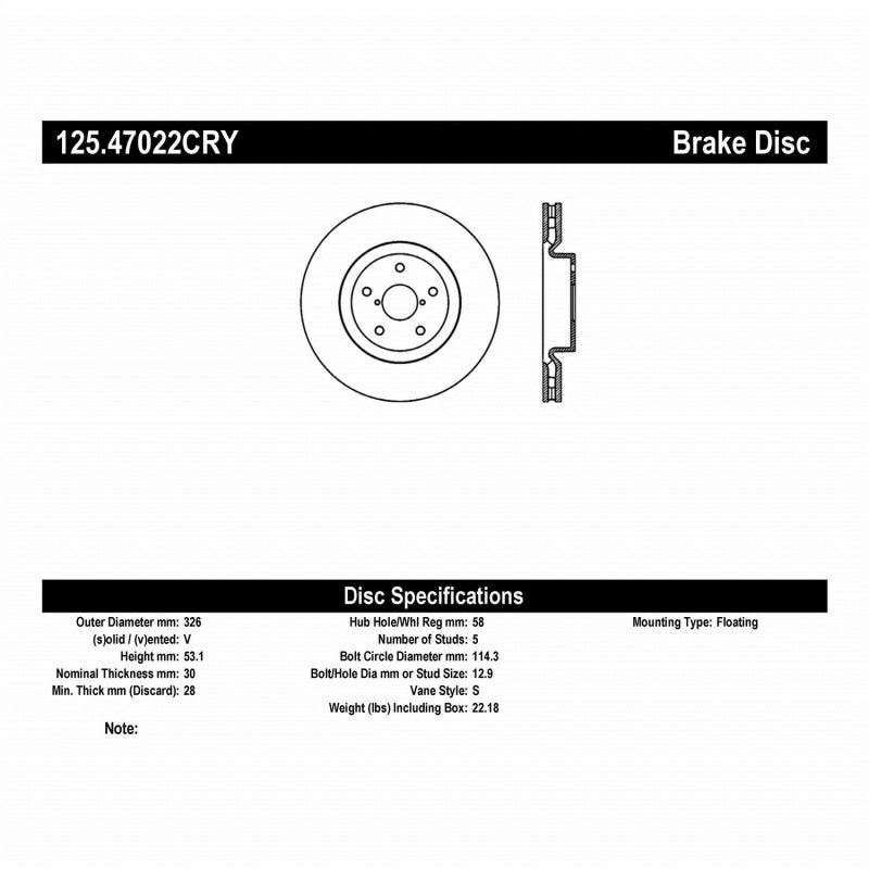 Stoptech 05-07 Subaru Impreza WRX Sti Front High Carbon CRYO-STOP Rotor - eliteracefab.com