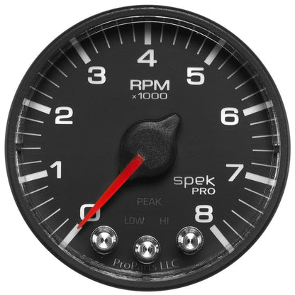 Autometer Spek-Pro Black 2 1/16 inch 8K RPM Tach w/ Shift Light and Peak Memory P334328