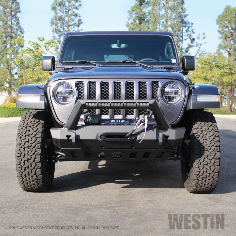 Westin 18-19 Jeep Wrangler JL Stubby Front Bumper - Textured Black - eliteracefab.com