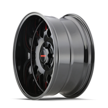 Load image into Gallery viewer, Mayhem 8110 Tripwire 20x9 / 6x135 BP / 18mm Offset / 87.1mm Hub Black w/ Prism Red Wheel