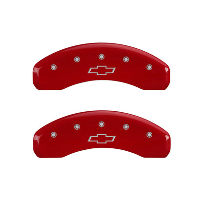 MGP 4 Caliper Covers Engraved Front & Rear Bowtie Red finish silver ch - eliteracefab.com