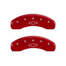 Load image into Gallery viewer, MGP 4 Caliper Covers Engraved Front &amp; Rear Bowtie Red finish silver ch - eliteracefab.com