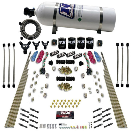 Nitrous Express 8 Cyl Dry Direct Port, Dual Stage, 4 Solenoids, (200-600 HP) w/ 15 lb - 93106-15