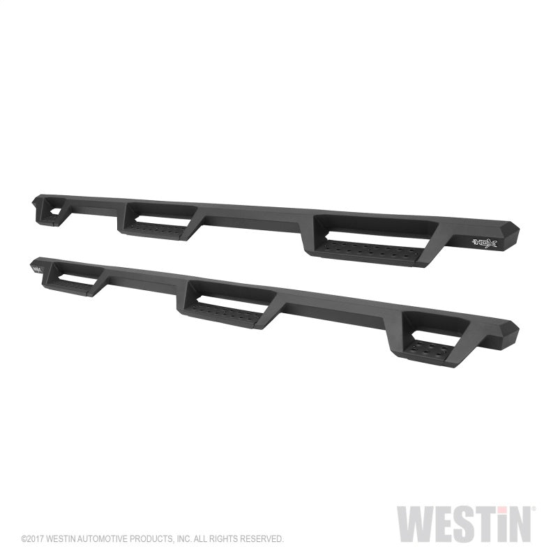 Westin 99-16 Ford F-250/350/450/550 CC (6.75ft Bed) HDX Drop Whl to Whl Nerf Step Bars - Text Blk - eliteracefab.com