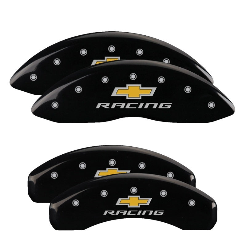 MGP 4 Caliper Covers Engraved F & R Chevy Racing Black Finish Silver Char 2012 Chevrolet Camaro MGP