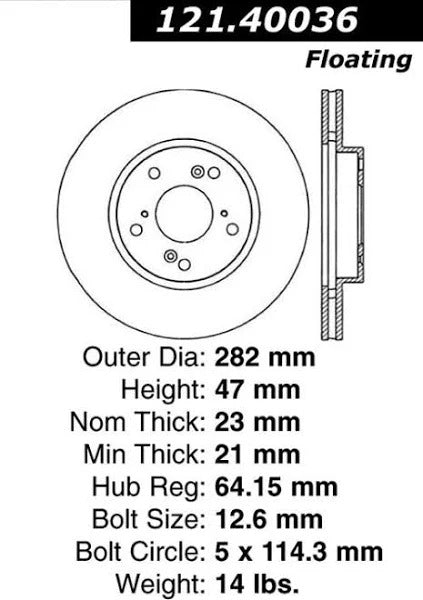 CENTRIC 06-08 CIVIC GX / 02-04 CR-V / 98-02 HONDA ACCORD V6 / 03-07 ACCORD 4 CYL/V6 MT FRONT ROTOR, 121.40036 - eliteracefab.com