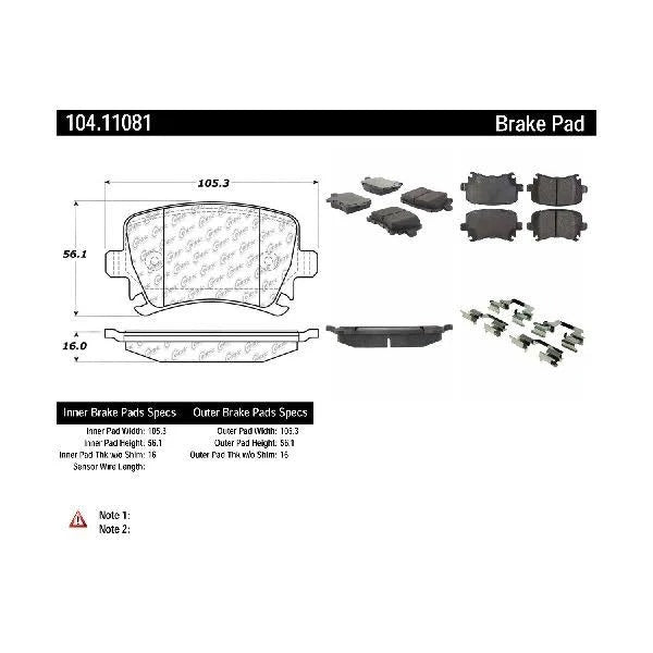 CENTRIC POSIQUIET 08-11 AUDI TT 2.0L/3.2L REAR BRAKE PADS, 104.11081 - eliteracefab.com