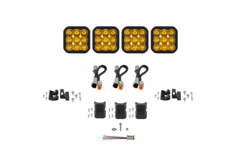 Diode Dynamics SS5 Pro Universal CrossLink 4-Pod Lightbar - Yellow Driving