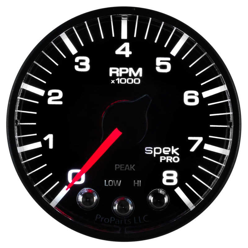 Autometer Spek-Pro Black 2 1/16 inch 8K RPM Tach w/ Shift Light and Peak Memory P334328