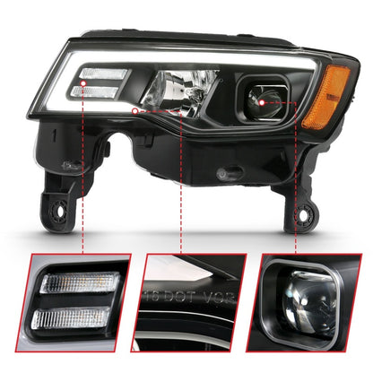 ANZO 2017-2018 Jeep Grand Cherokee Projector Headlights w/ Plank Style Switchback - Black w/ Amber - eliteracefab.com