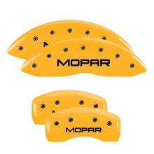 Load image into Gallery viewer, MGP 4 Caliper Covers Engraved Front &amp; Rear MOPAR Yellow finish black ch MGP