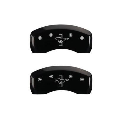 MGP 4 Caliper Covers Engraved Front Mustang Engraved Rear Bar & Pony Black finish silver ch MGP
