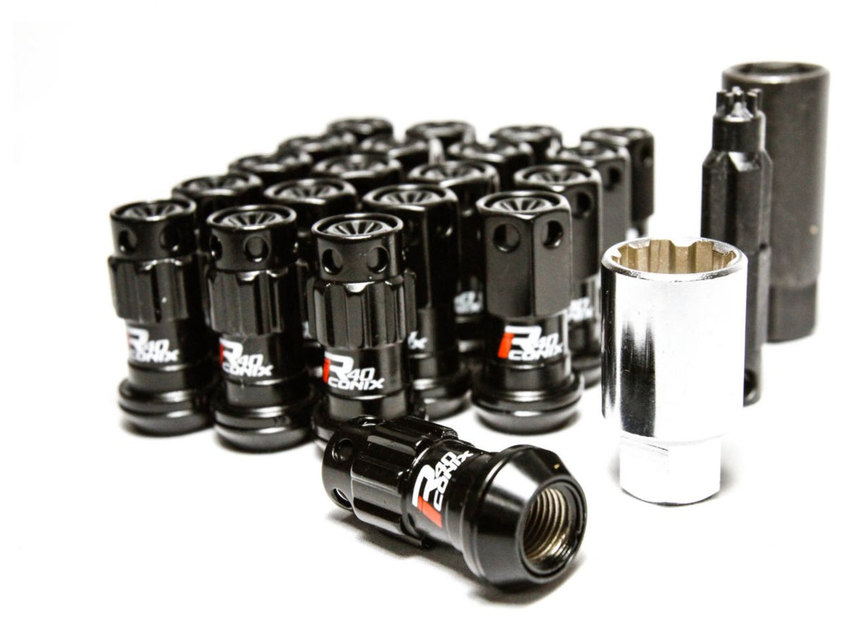 Project Kics 16+4 Locks Black R40 Iconix W/ Plastic Cap (Black) - 12X1.50 - eliteracefab.com