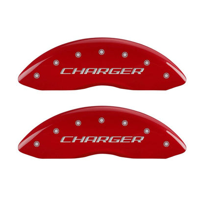 MGP 4 Caliper Covers Engraved Front & Rear Block/Charger Red finish silver ch MGP
