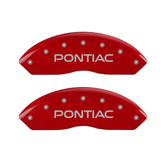 MGP 4 Caliper Covers Engraved Front Pontiac Engraved Rear GXP Red finish silver ch - eliteracefab.com