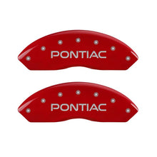 Load image into Gallery viewer, MGP 4 Caliper Covers Engraved Front Pontiac Engraved Rear GXP Red finish silver ch - eliteracefab.com