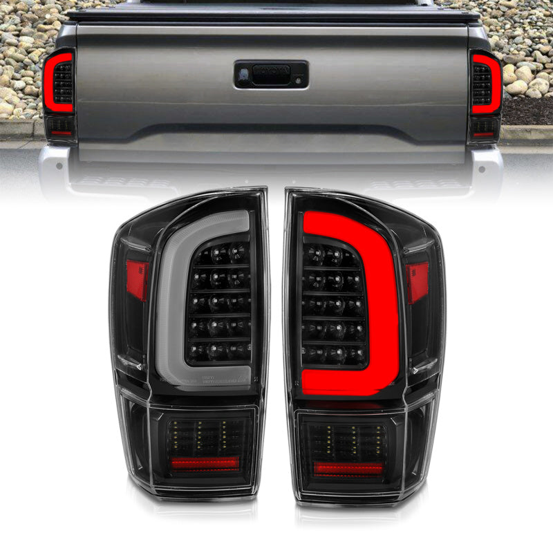 ANZO 16-21 Toyota Tacoma LED Tail Lights - w/ Light Bar Sequential Black Housing & Clear Lens - eliteracefab.com