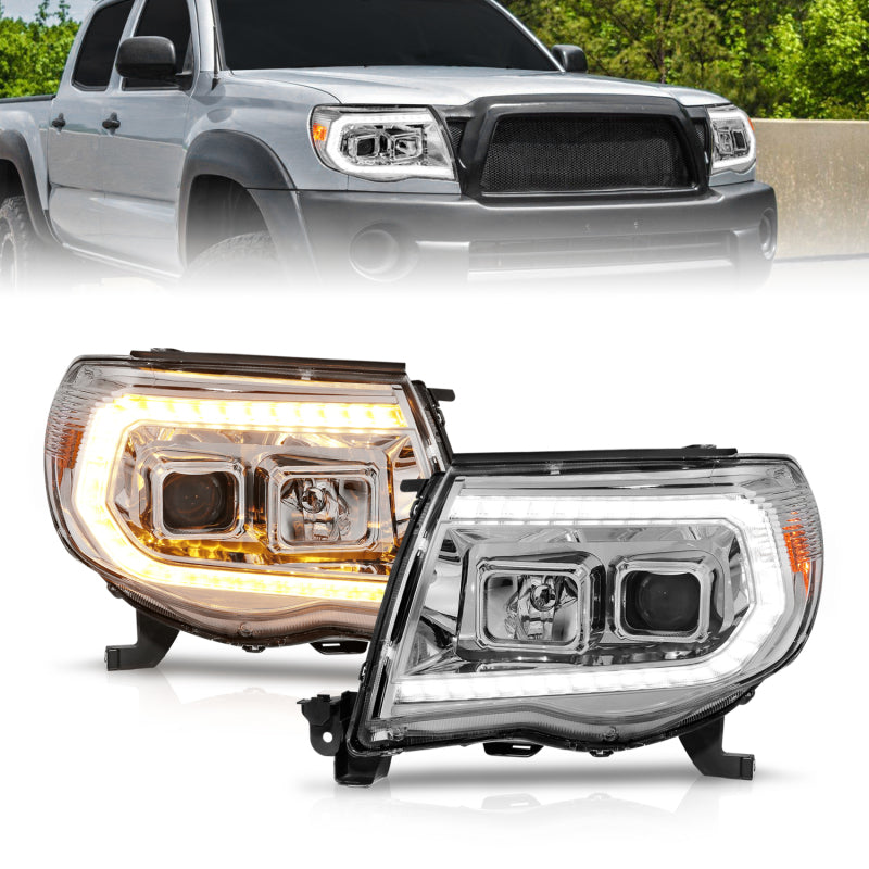 ANZO TOYOTA TACOMA 05-11 PROJECTOR LED PLANK STYLE HEADLIGHTS CHROME W/ SEQUENTIAL SIGNAL- 111565 ANZO