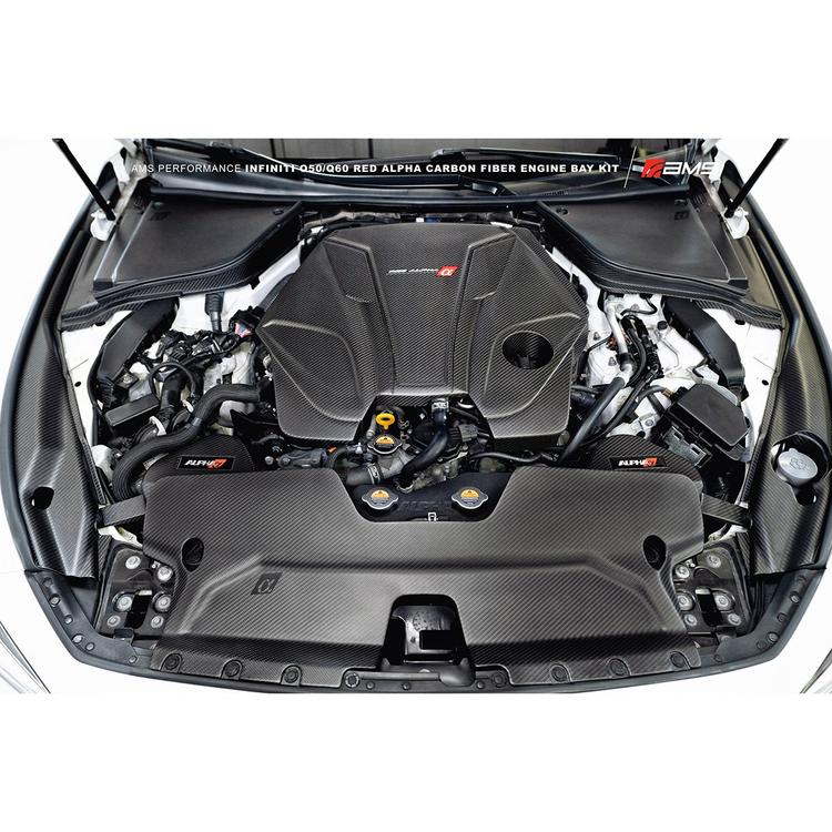 AMS Red Alpha Matte Carbon Front Duct | 2016-2021 Infiniti Q50/Q60 3.0T - eliteracefab.com