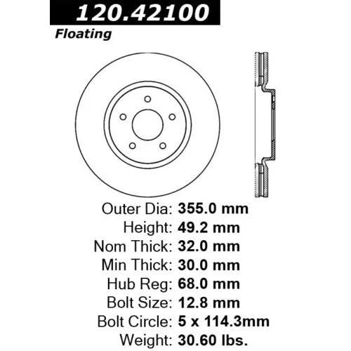 CENTRIC 09 INFINITI FX35/FX45/FX50 / 08-09 G37 FRONT PERFORMANCE ROTOR, 120.42100 - eliteracefab.com