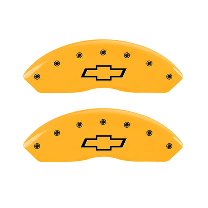 MGP 4 Caliper Covers Engraved F & R Bowtie Yellow Finish Black Char 2014 Chevrolet Express 2500 MGP