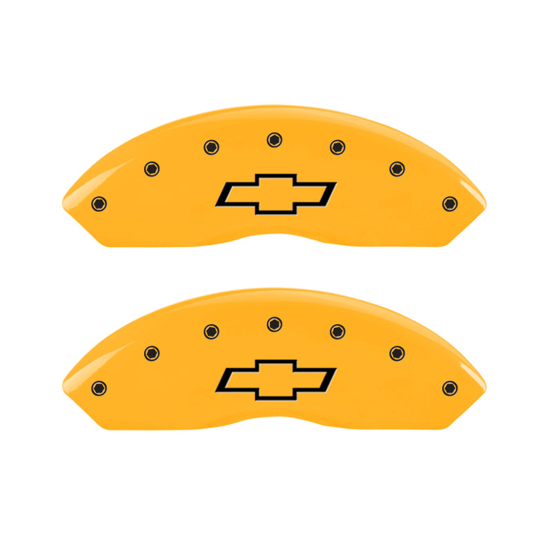 MGP 4 Caliper Covers Engraved F & R Bowtie Yellow Finish Black Char 2014 Chevrolet Express 2500 MGP