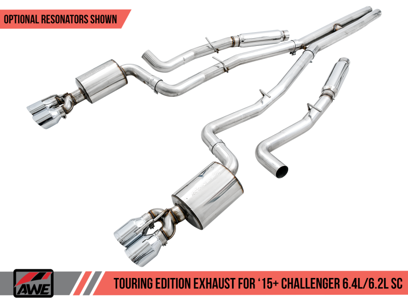 AWE Tuning 2015+ Dodge Challenger 6.4L/6.2L SC Track Edition Exhaust - Quad Chrome Silver Tips - eliteracefab.com