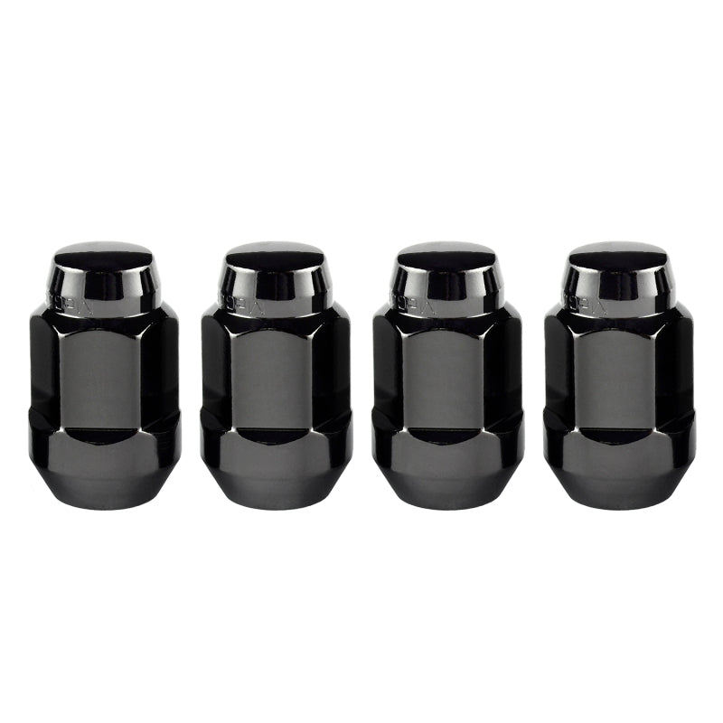 McGard Hex Lug Nut (Cone Seat Bulge Style) M12X1.5 / 3/4 Hex / 1.45in. Length (4-Pack) - Black - eliteracefab.com