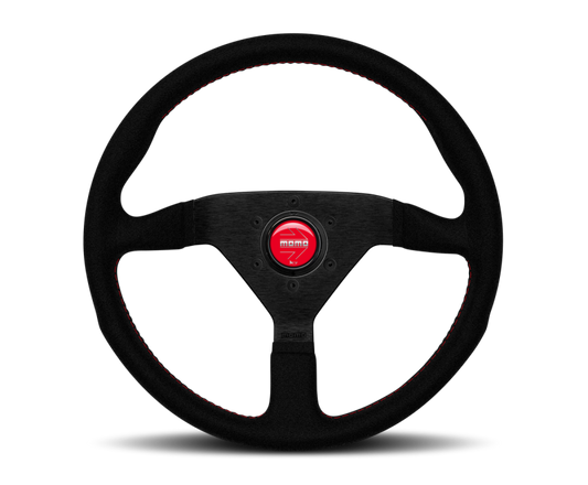 Momo Montecarlo Alcantara Steering Wheel 320 mm - Black/Red Stitch/Black Spokes - eliteracefab.com
