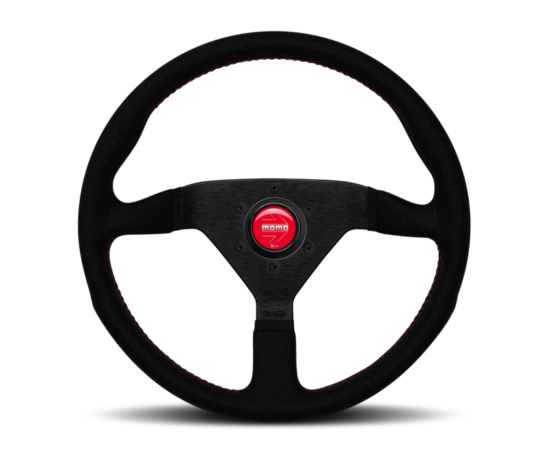 Momo Montecarlo Alcantara Steering Wheel 320 mm - Black/Red Stitch/Black Spokes - eliteracefab.com