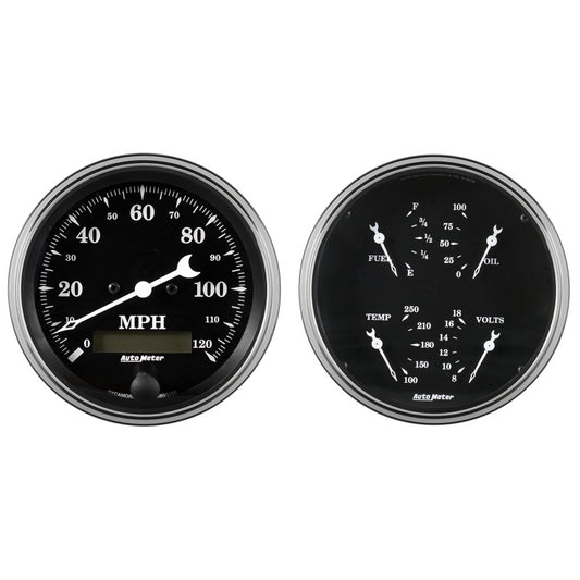 Auto Meter Gauge Kit 2 pc. Quad & Speedometer 5in Old Tyme Black 1703