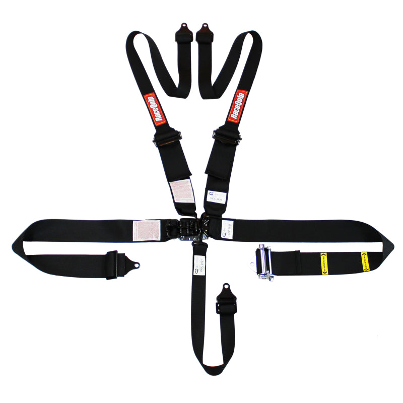 RaceQuip L & L 5pt Ratchet HNR Harness Black - eliteracefab.com