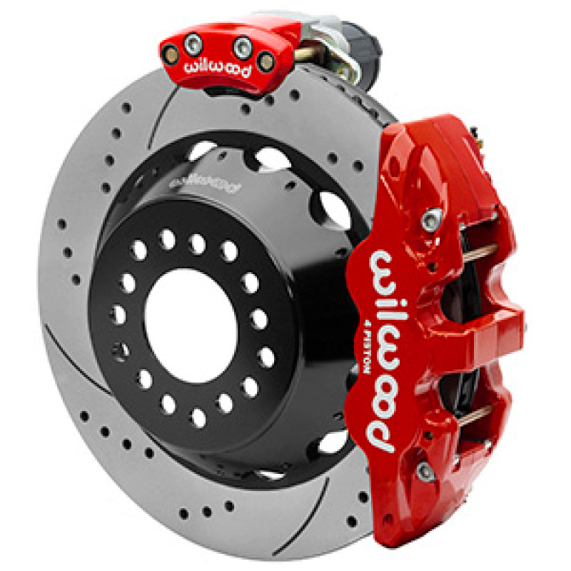 Wilwood AERO4 Big Brake Rear Electronic Parking Brake Kit - Red - Powder Coat Caliper - D/S Rotor Wilwood