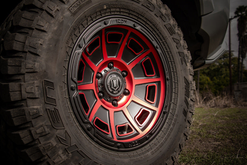 ICON Alloys Victory 17x8.5 6x5.5 0mm 4.75" Backspacing Satin Black with Red Accent Wheel - 3017858347SBRT