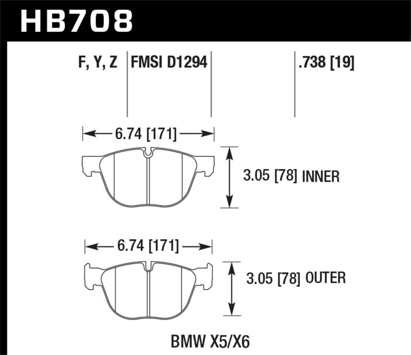 Hawk 07-08 BMW X5 3.0si/4.8i / 09-13 X5 Xdrive / 08-13 X6 Xdrive HPS Front Brake Pads - eliteracefab.com