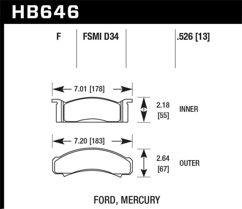 Hawk 68-73 Ford Mustang / 68-71 Torino / 68-71 Montego / 68-73 Cougar HPS Street Front Brake Pads - eliteracefab.com