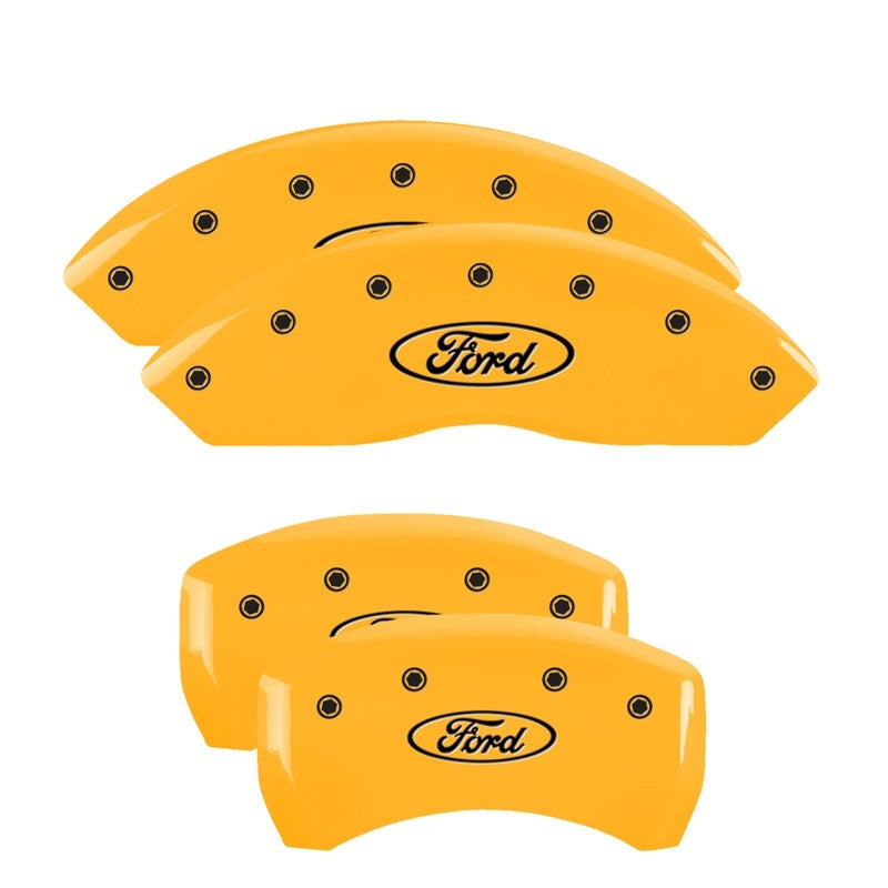 MGP 4 Caliper Covers Engraved Front & Rear Oval logo/Ford Yellow finish black ch MGP