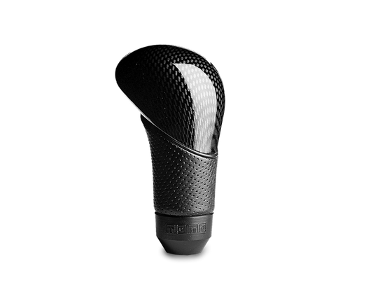 Momo Shadow Shift Knob - Black Airleather, Carbon Effect Insert - eliteracefab.com