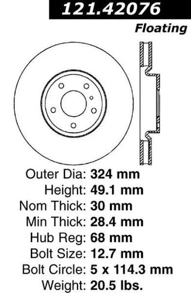 CENTRIC 03-07 350Z/G35 W/ BREMBO FRONT ROTOR, 121.42076 - eliteracefab.com