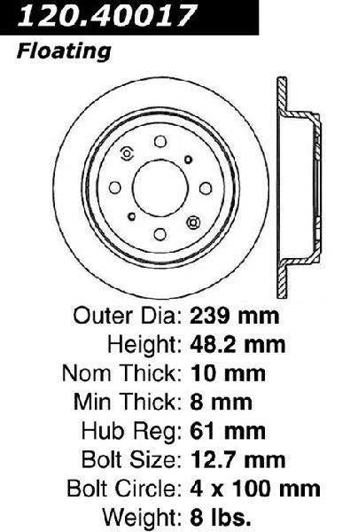 CENTRIC ACURA / HONDA CIVIC/CRX/DEL SOL/PRELUDE REAR SPORTSTOP ROTOR, 120.40017 - eliteracefab.com