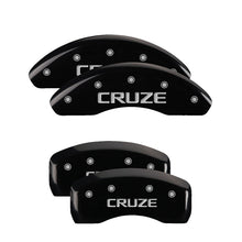 Load image into Gallery viewer, MGP 4 Caliper Covers Engraved Front &amp; Rear Cruze Black finish silver ch MGP