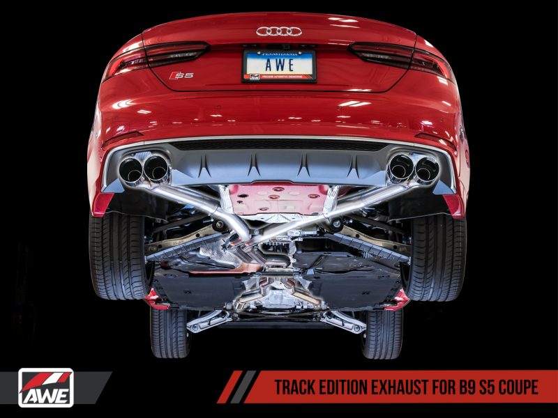 AWE Tuning Audi B9 S5 Coupe 3.0T Track Edition Exhaust - Diamond Black Tips (102mm) - eliteracefab.com